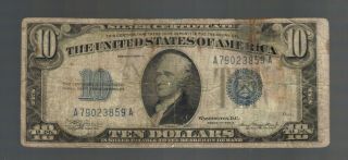$10 1934a Ten Dollar Blue Seal Silver Certificate Note Bill Currency