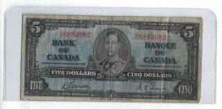1937 Five Dollar Bank Note From Canada
