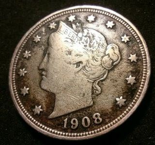 1908 Liberty V Nickel U.  S Five Cent 5c Coin