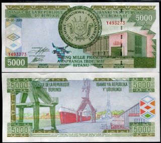 Burundi 5000 5,  000 Francs 2003 P 42 Unc