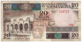 Central Bank Of Somalia 20 Shilin = 20 Shillings 1989 Issue Pick 33d Banknote