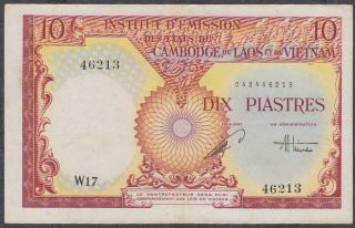 French Indochina 10 Piastres Banknote P - 107 Nd - 1953