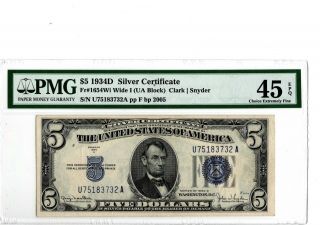 1934d $5 Silver Certificate - Blue Seal Fr - 1654wi Pmg 45 Epq 19 - C077