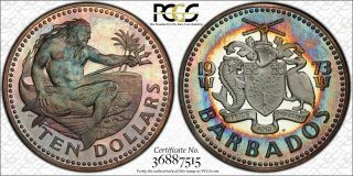 1973 - Fm Barbados $10 " Dollars " Pcgs Pr66dcam Proof Color Toned Coin