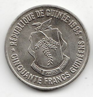 Guinea 50 Francs 1994 Shield Unc 14c By Coinmountain