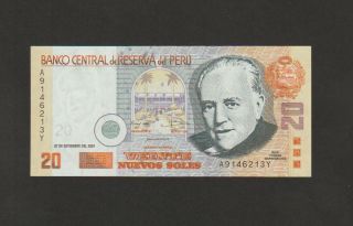 Peru 20 Nuevos Soles Banknote,  27.  9.  2001,  Choice Uncirculated,  Cat 176 - A