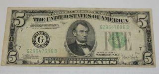 1934 C 5 Dollar Federal Reserve Note Bill Currency G29647686b Chicago G Bestoffr