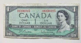 1954 Canada $1 One Dollar Bill Canadian Bank Note