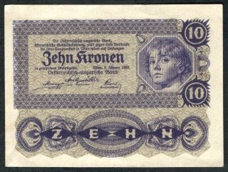 1922 Austria 10 Kronen Note.  Ch.  Unc