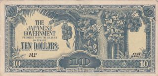 10 Dollars Very Fine Banknote From Japanese Occupied Malaya 1942 Pick - M7