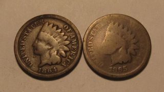 1864 No L & 1865 Indian Head Cent Penny - Mixed - 87sa