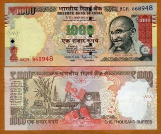 India,  1000 Rupees,  2016,  P - 107 -,  Letter - L Unc Gandhi