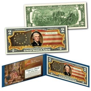 Betsy Ross 13 Stars Colonies 1777 Usa Flag Legal Tender U.  S.  $2 Bill