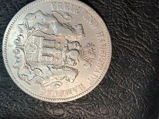 German,  City Of Hamburg,  1876 J 5 Mark Silver Coin