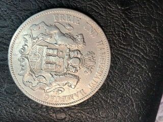 German,  City of Hamburg,  1876 J 5 Mark Silver Coin 2