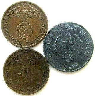 Germany Coins,  2 1 Reichspfennig 1939 & 5 Reichspfennig 1941,  Third Reich