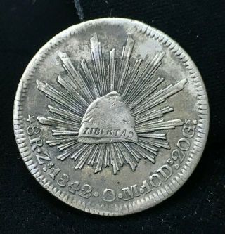 1842 Zs Om Mexico First Republic 8 Reales.  903 Silver Coin F Fine Km 377.  13 Zsom
