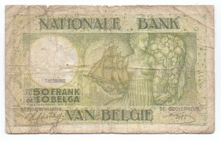Belgium 50 Francs on 10 Belgas 1944,  P - 106 2