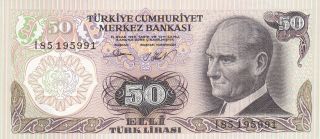 50 Turk Lirasi Aunc - Unc Crispy Banknote From Turkey 1970 Pick - 188