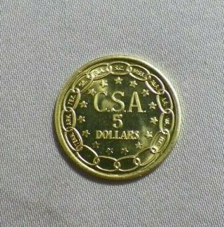 1861 Confederate States Of America 5 Dollar Coin Token Fantasy Csa