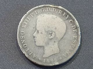 Puerto Rico - Silver 40 Centavos De Peso - King Alfonso Xiii - Year 1896 - Rare