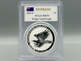 2015 - P Australian Wedge Tailed Eagle Pcgs Ms70 Signed By Mercanti Silver $1