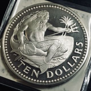 1974 Barbados $10 Silver King Neptune Crown