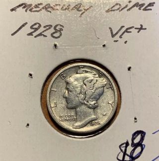 1928 - P Mercury Silver Dime Vf,  Sharp Details