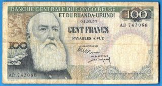 World Currency 1957 Belgium Congo 100 Francs P 33b