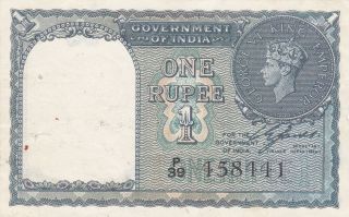 1 Rupee Fine - Vf Banknote From British India 1940 Pick - 25 Black Serial