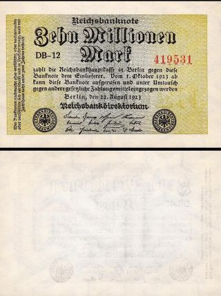 Germany 10,  000,  000 - 10000000 - 10 (zehn) Millionen Mark 1923 Unc - P - 106