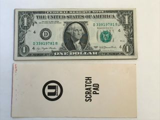 Scratch Pad 1977 One Dollar Bills $1.  00 Note 10 Consecutive Unc