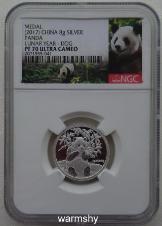 Ngc Pf70 China 2017 Lunar Year Panda Dog Silver Medal 8g