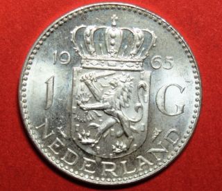 Netherlands : One Gulden 1965.  Unc.  0.  720 Silver.