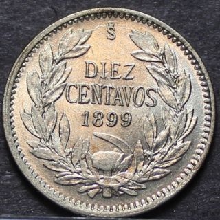 Chile 10 Centavos,  1899 Gem Unc Silver Rare 1st Year Condor