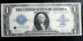 1923 $1 Blue " Large Size " Silver Certificate Fine With Edge Nicks And Hole