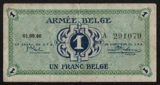 Belgium (pm1a) 1 Franc 1946 Vf/vf,  Serial Prefix A