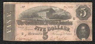 Feb 17 1864 Richmond Va Csa Confederate $5 Five Dollars Note