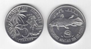Comoros – 5 Franc Unc Coin 1984 Year Km 15 Fish