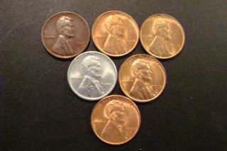 6 Lincoln Wheat Penny 1942 - 1955 Unc