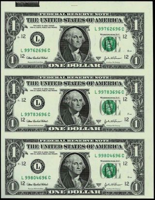Uncut/ 3 2003 - A $1 Federal Reserve Note Uncirculated