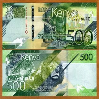 Kenya,  500 Shillings,  2019,  P -,  Aa - Prefix,  Unc Design,  Lion