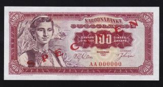 Yugoslavia - - - - - 100 Dinara 1963 - - - - - - Specimen - - - - Unc - - -