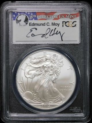 2014 (s) Silver Eagle Dollar - Pcgs Ms70 Edmund Moy Signature