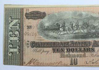T68 $10 Ten Dollars Confederate States of America Dated Feb 17th,  1864 Cannon 2