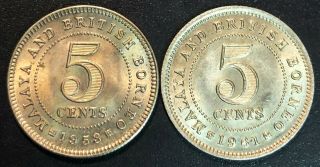 1953 & 1961 Malaya And British Borneo 5 Cents Coins -