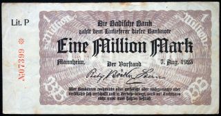 Mannheim 1923 " Badische Bank " 1 Million Mark Inflation Notgeld Germany Baden