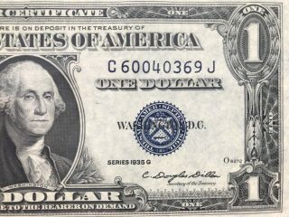 1935 G Silver Certificate $1 Dollar Bill,  Blue Seal (block C/j),  Uncirculated