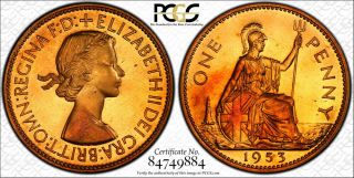 1953 Great Britain Penny Pcgs Pr65 Red Cameo