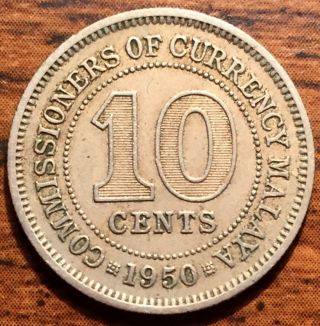 1950 Malaya 10 Cents King George Vi Coin Extremely Fine